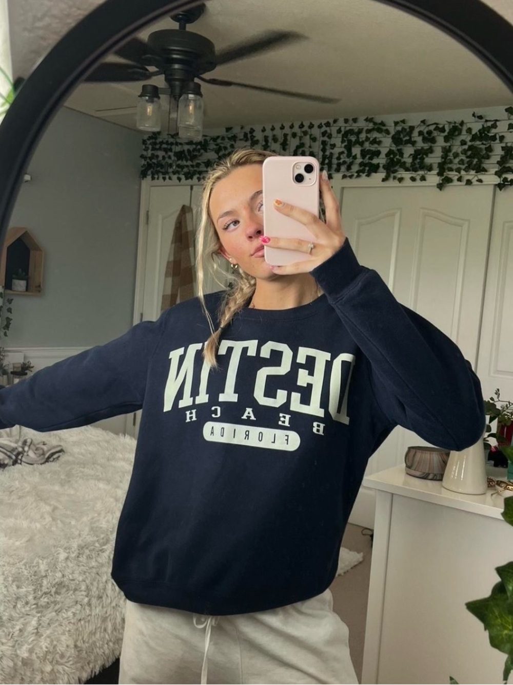 Unisex Navy Destin Beach Graphic Crewneck Sweatshirt